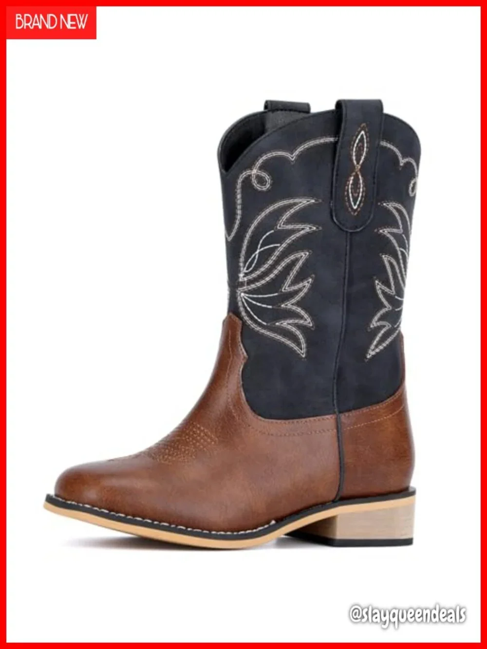 Kids Cowboy Boots Square Toe Faux Leather Western Equestrian